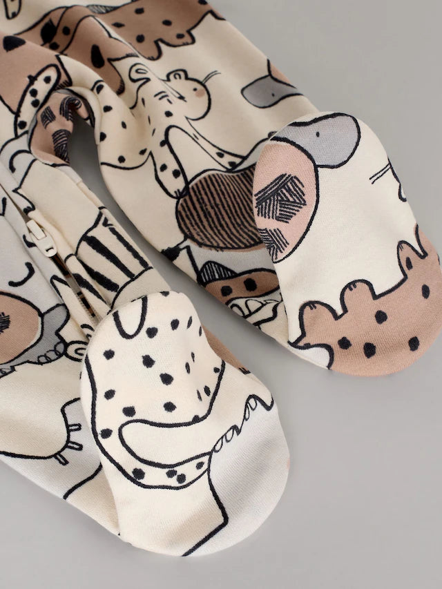 |BabyBoy| Macacão De Dormir Marrom/Creme Com Zíper Bidirecional Para Bebês, Pacote com 3 (0-2 anos)