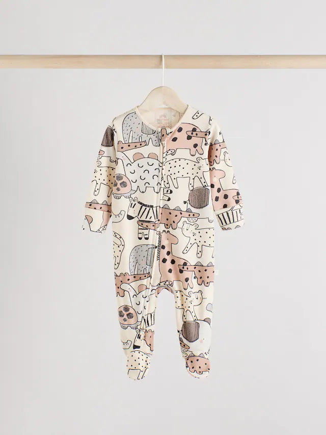 |BabyBoy| Macacão De Dormir Marrom/Creme Com Zíper Bidirecional Para Bebês, Pacote com 3 (0-2 anos)