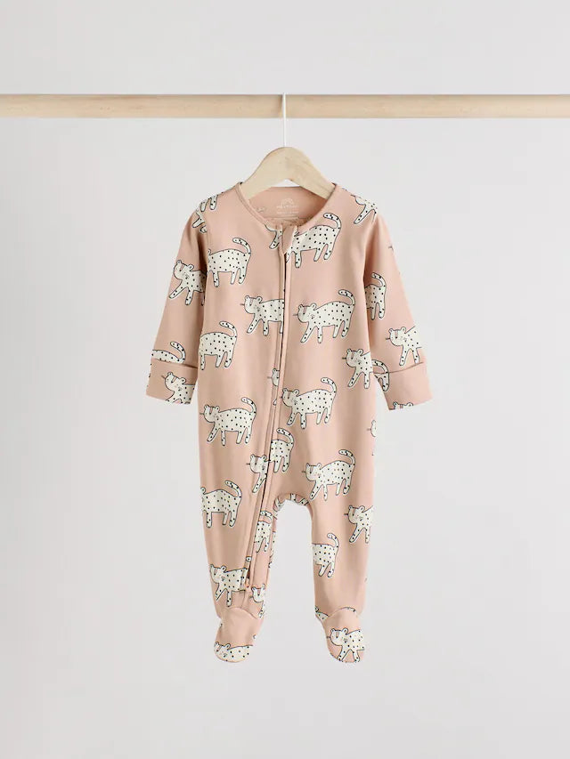 |BabyBoy| Macacão De Dormir Marrom/Creme Com Zíper Bidirecional Para Bebês, Pacote com 3 (0-2 anos)