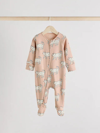 |BabyBoy| Macacão De Dormir Marrom/Creme Com Zíper Bidirecional Para Bebês, Pacote com 3 (0-2 anos)