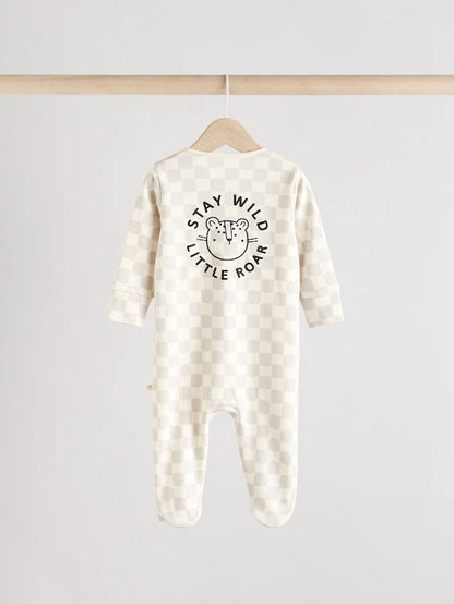 |BabyBoy| Macacão De Dormir Marrom/Creme Com Zíper Bidirecional Para Bebês, Pacote com 3 (0-2 anos)