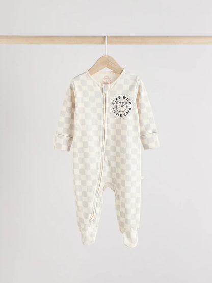 |BabyBoy| Macacão De Dormir Marrom/Creme Com Zíper Bidirecional Para Bebês, Pacote com 3 (0-2 anos)