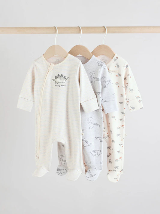 |BabyBoy| Macacão De Dormir Cinza 100% Algodão Com Zíper Bidirecional Para Bebês, Pacote Com 3 Unidades (0 a 2 anos)