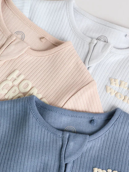 |BabyBoy| Pacote Com 3 Macacões De Dormir Azuis Slogan Para Bebês 100% Algodão (0 meses a 2 anos)