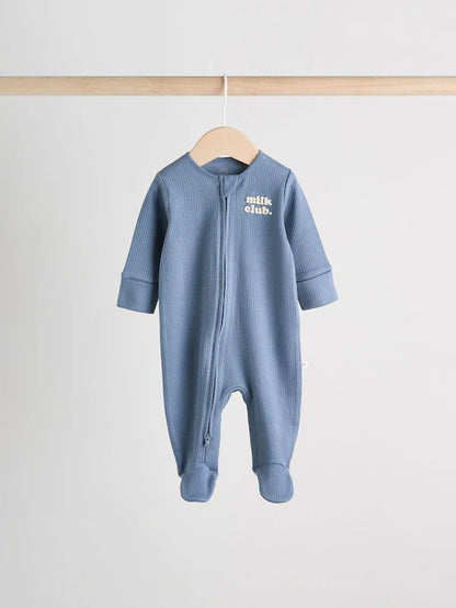 |BabyBoy| Pacote Com 3 Macacões De Dormir Azuis Slogan Para Bebês 100% Algodão (0 meses a 2 anos)