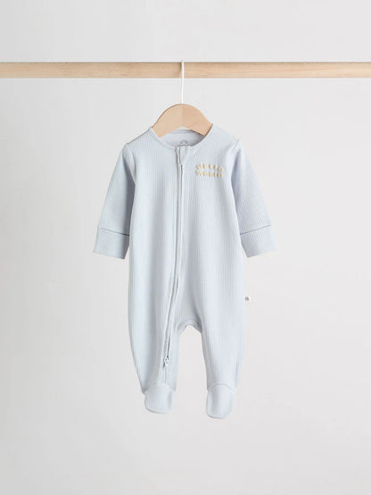 |BabyBoy| Pacote Com 3 Macacões De Dormir Azuis Slogan Para Bebês 100% Algodão (0 meses a 2 anos)