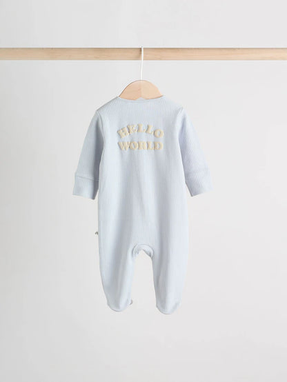 |BabyBoy| Pacote Com 3 Macacões De Dormir Azuis Slogan Para Bebês 100% Algodão (0 meses a 2 anos)