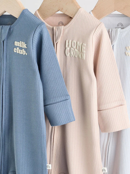 |BabyBoy| Pacote Com 3 Macacões De Dormir Azuis Slogan Para Bebês 100% Algodão (0 meses a 2 anos)