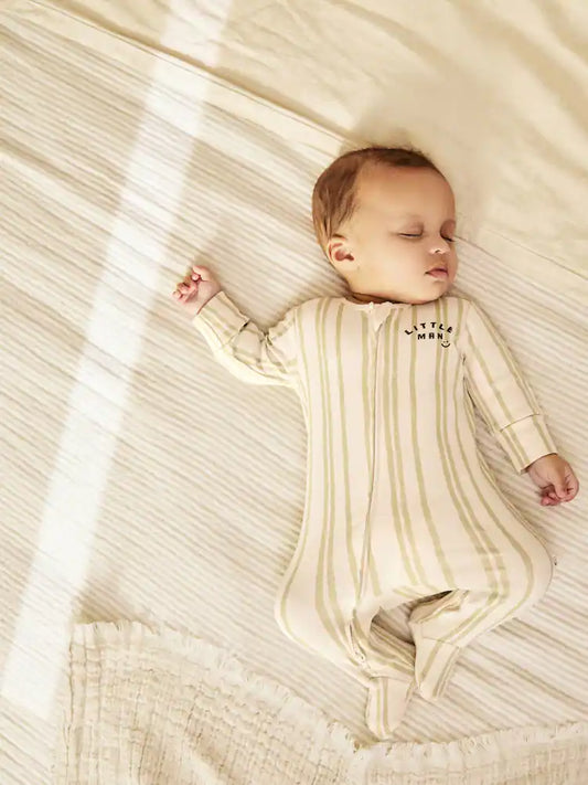 |BabyBoy| Macacão De Dormir Para Bebê Little Man Cru/Verde (0 meses a 2 anos)