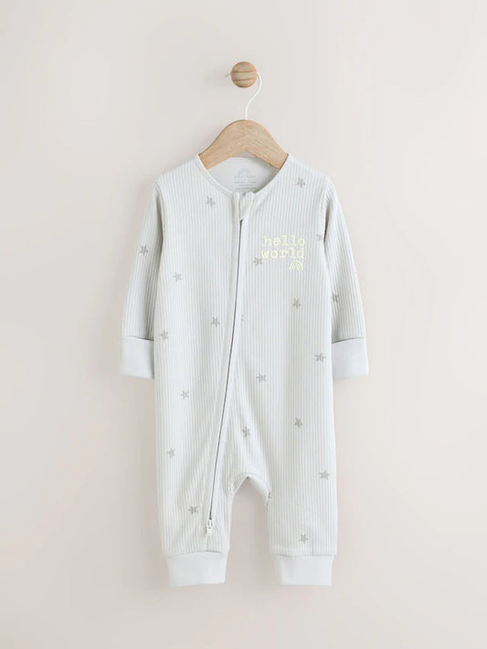 |BabyBoy| Macacão De Bebê Cinza 100% Algodão Hello World Com Zíper Bidirecional (0-9 meses)