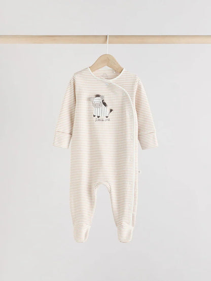 |BabyBoy| Pacote Com 3 Macacões De Dormir Para Bebês, 100% Algodão, Cinza, Zebra (0-2 anos)