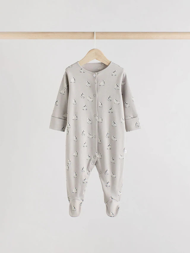 |BabyBoy| Pacote Com 3 Macacões De Dormir Para Bebês, 100% Algodão, Cinza, Zebra (0-2 anos)