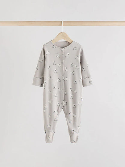 |BabyBoy| Pacote Com 3 Macacões De Dormir Para Bebês, 100% Algodão, Cinza, Zebra (0-2 anos)