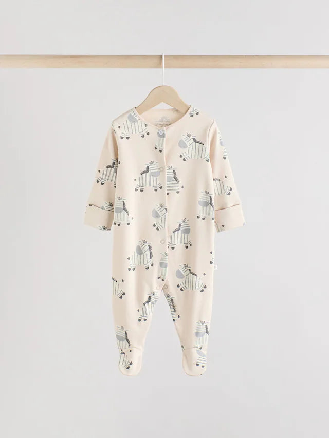 |BabyBoy| Pacote Com 3 Macacões De Dormir Para Bebês, 100% Algodão, Cinza, Zebra (0-2 anos)