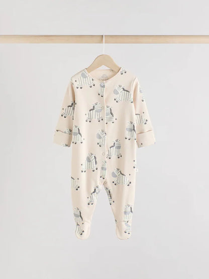 |BabyBoy| Pacote Com 3 Macacões De Dormir Para Bebês, 100% Algodão, Cinza, Zebra (0-2 anos)