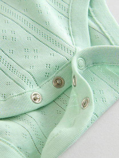 |BabyGirl| Pacote Com 5 Macacões Pointelle Para Bebês, Manga Curta, Tons Pastéis