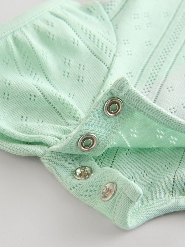 |BabyGirl| Pacote Com 5 Macacões Pointelle Para Bebês, Manga Curta, Tons Pastéis