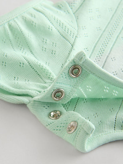 |BabyGirl| Pacote Com 5 Macacões Pointelle Para Bebês, Manga Curta, Tons Pastéis