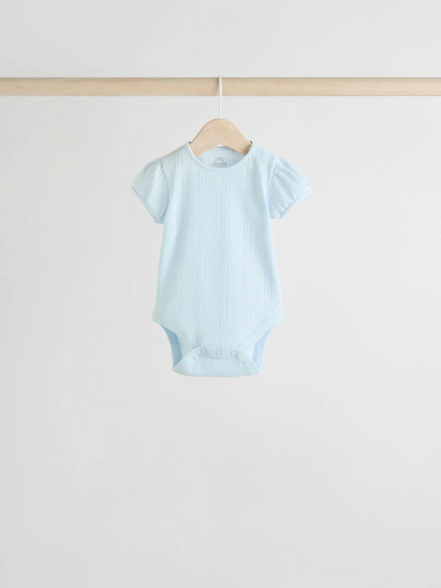 |BabyGirl| Pacote Com 5 Macacões Pointelle Para Bebês, Manga Curta, Tons Pastéis