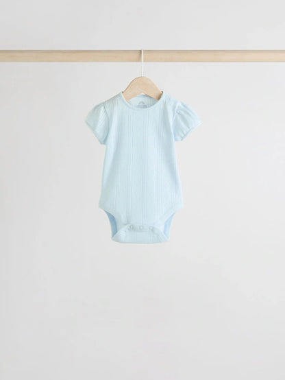 |BabyGirl| Pacote Com 5 Macacões Pointelle Para Bebês, Manga Curta, Tons Pastéis