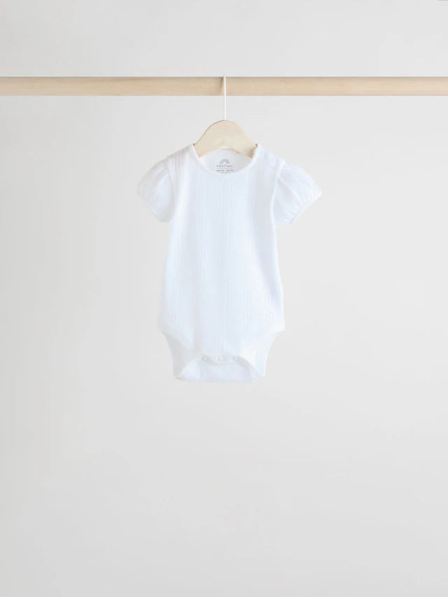 |BabyGirl| Pacote Com 5 Macacões Pointelle Para Bebês, Manga Curta, Tons Pastéis