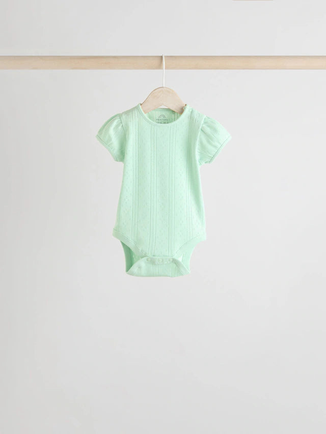 |BabyGirl| Pacote Com 5 Macacões Pointelle Para Bebês, Manga Curta, Tons Pastéis