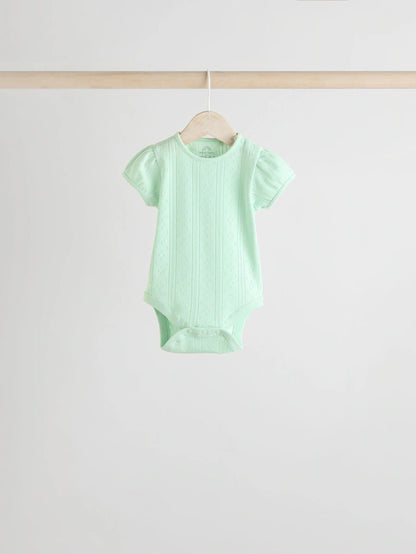 |BabyGirl| Pacote Com 5 Macacões Pointelle Para Bebês, Manga Curta, Tons Pastéis