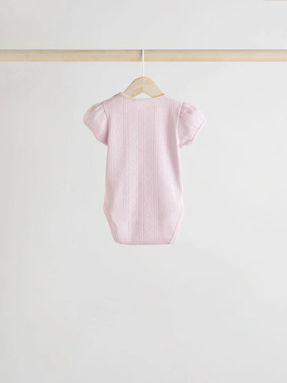 |BabyGirl| Pacote Com 5 Macacões Pointelle Para Bebês, Manga Curta, Tons Pastéis