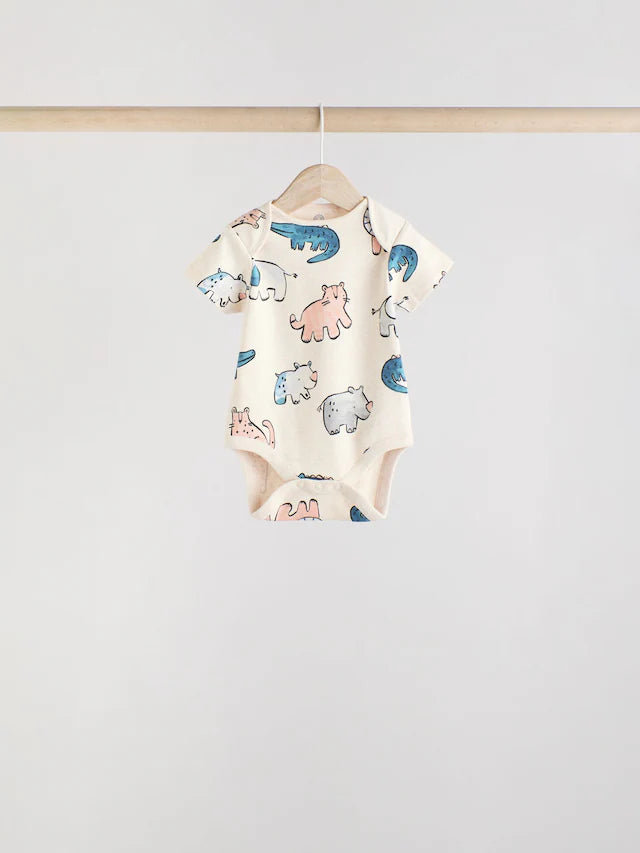 |BabyBoy| Macacão Infantil Safari 100% Algodão Manga Curta Azul Marinho/Marrom Bege, Pacote com 5