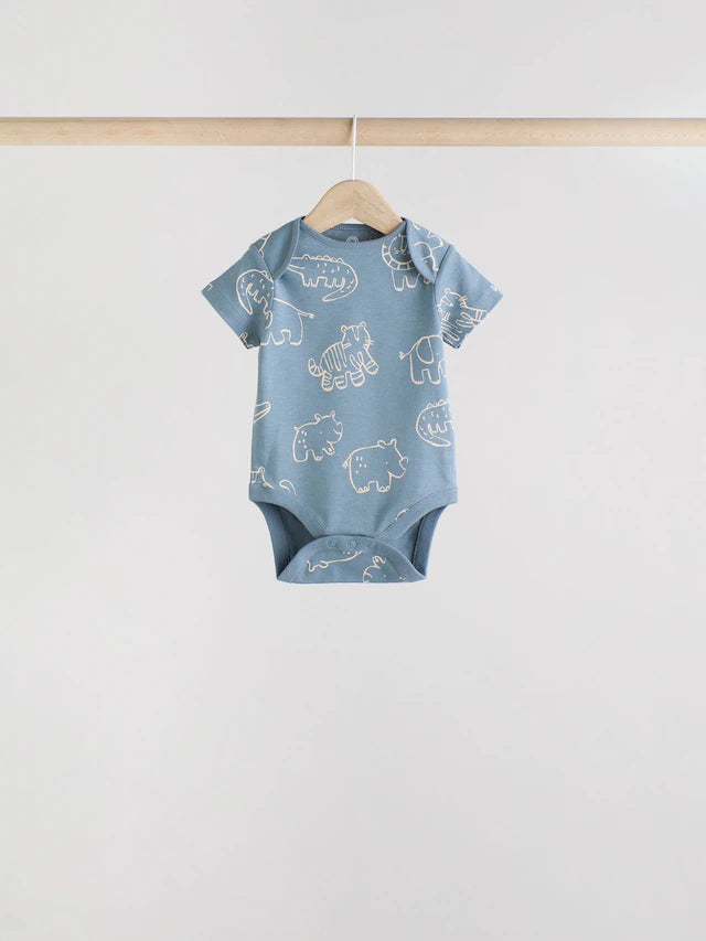 |BabyBoy| Macacão Infantil Safari 100% Algodão Manga Curta Azul Marinho/Marrom Bege, Pacote com 5