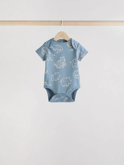 |BabyBoy| Macacão Infantil Safari 100% Algodão Manga Curta Azul Marinho/Marrom Bege, Pacote com 5