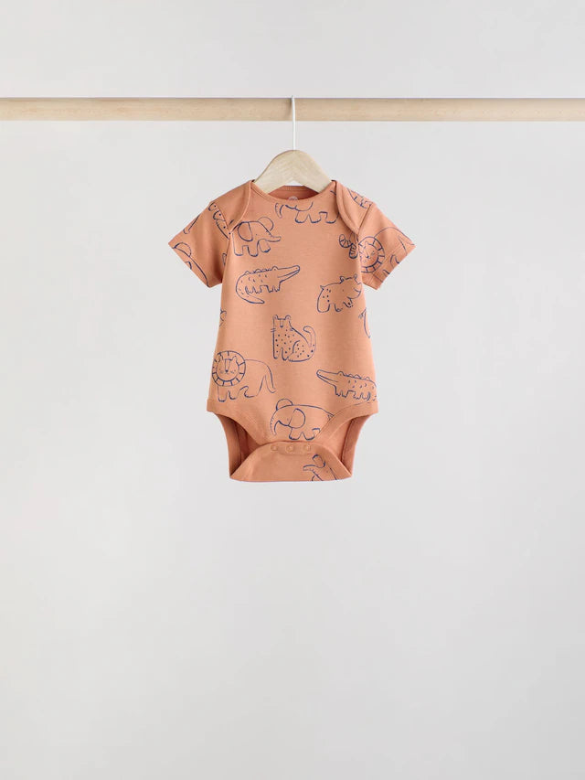 |BabyBoy| Macacão Infantil Safari 100% Algodão Manga Curta Azul Marinho/Marrom Bege, Pacote com 5