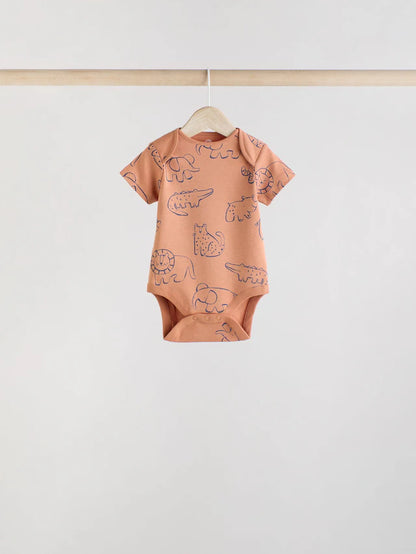 |BabyBoy| Macacão Infantil Safari 100% Algodão Manga Curta Azul Marinho/Marrom Bege, Pacote com 5