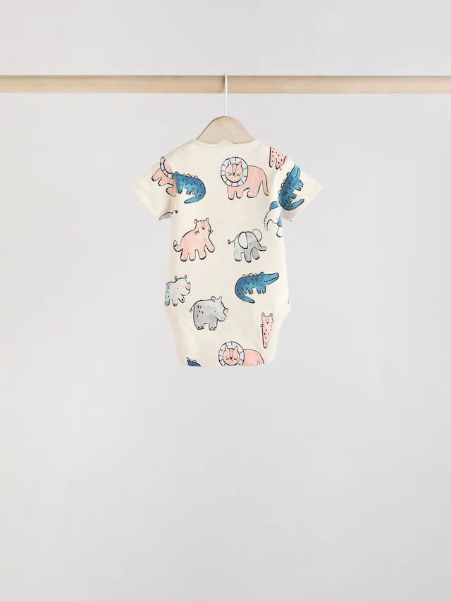 |BabyBoy| Macacão Infantil Safari 100% Algodão Manga Curta Azul Marinho/Marrom Bege, Pacote com 5