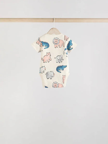 |BabyBoy| Macacão Infantil Safari 100% Algodão Manga Curta Azul Marinho/Marrom Bege, Pacote com 5