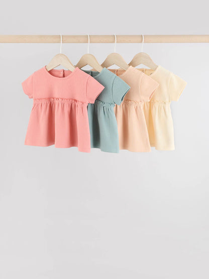 |BabyGirl| Blusa Canelada Manga Curta Azul/Rosa/Branca Para Bebê