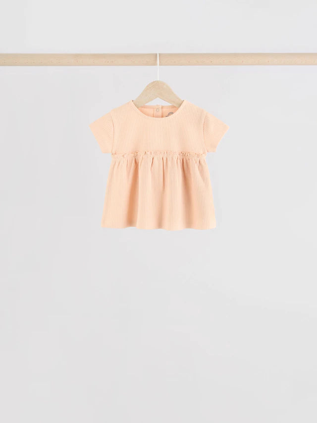 |BabyGirl| Blusa Canelada Manga Curta Azul/Rosa/Branca Para Bebê