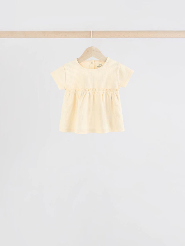 |BabyGirl| Blusa Canelada Manga Curta Azul/Rosa/Branca Para Bebê