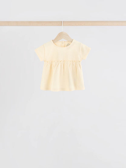 |BabyGirl| Blusa Canelada Manga Curta Azul/Rosa/Branca Para Bebê