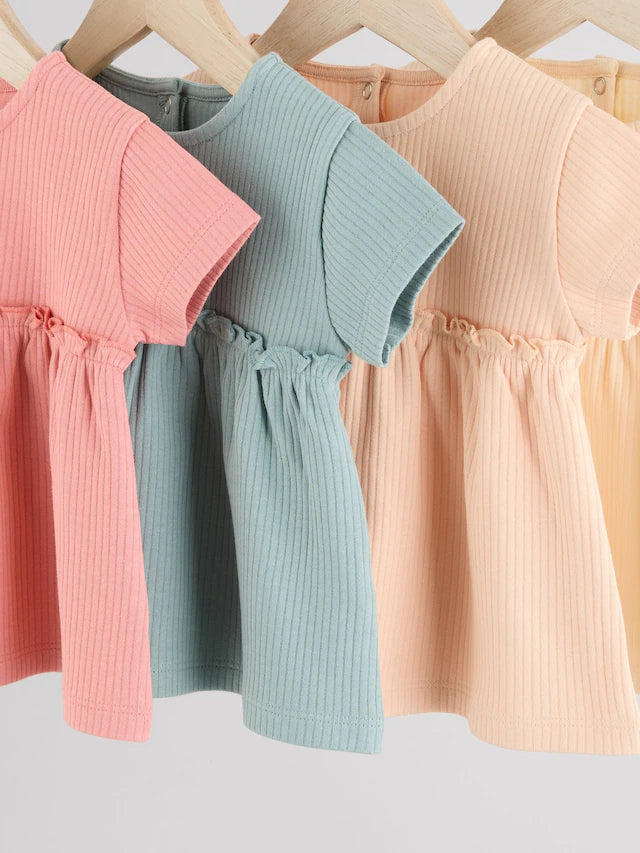 |BabyGirl| Blusa Canelada Manga Curta Azul/Rosa/Branca Para Bebê