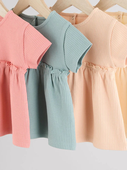 |BabyGirl| Blusa Canelada Manga Curta Azul/Rosa/Branca Para Bebê