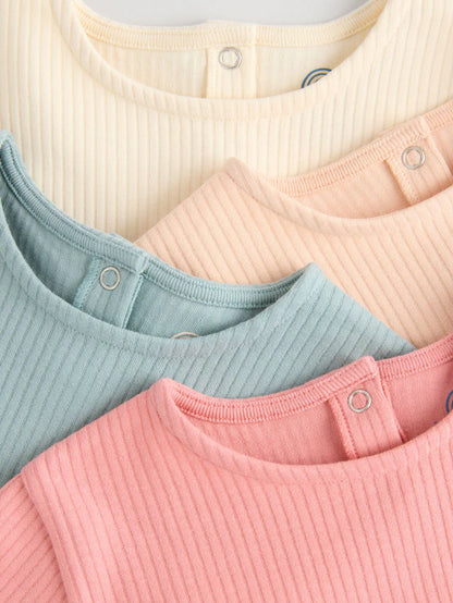 |BabyGirl| Blusa Canelada Manga Curta Azul/Rosa/Branca Para Bebê