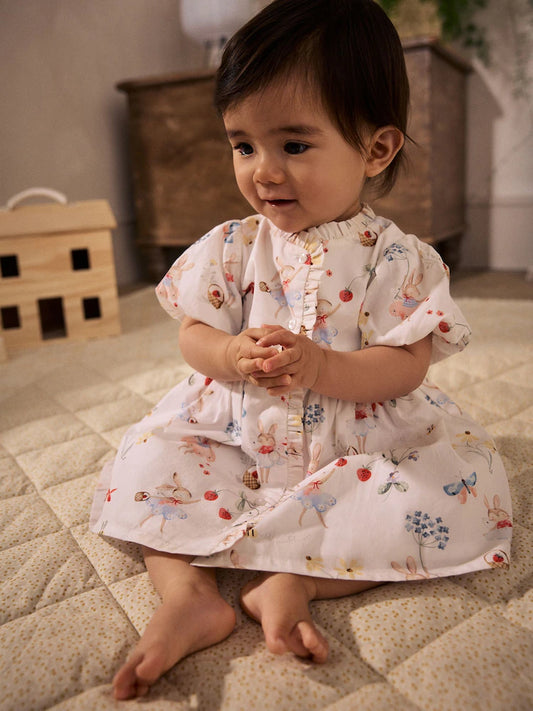 |BabyGirl| Conjunto De Vestido e Calcinha Bloomer Branco/Rosa Fairy Baby Woven (0 meses a 2 anos)