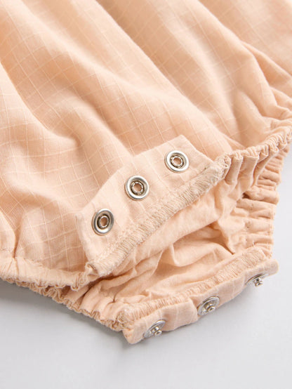 |BabyGirl| Macacão De Bebê Bloomer 100% Algodão, Tecido Rosa Pêssego, Manga Longa (0 meses a 3 anos)