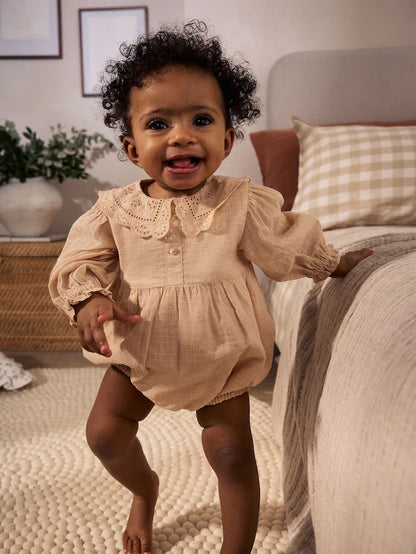 |BabyGirl| Macacão De Bebê Bloomer 100% Algodão, Tecido Rosa Pêssego, Manga Longa (0 meses a 3 anos)