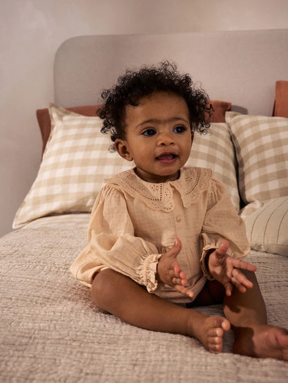 |BabyGirl| Macacão De Bebê Bloomer 100% Algodão, Tecido Rosa Pêssego, Manga Longa (0 meses a 3 anos)