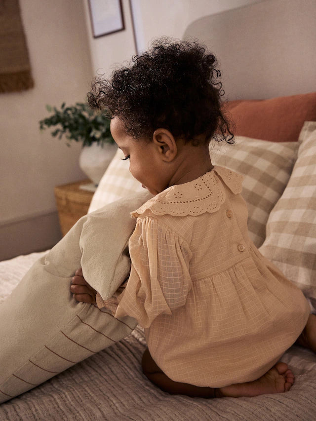 |BabyGirl| Macacão De Bebê Bloomer 100% Algodão, Tecido Rosa Pêssego, Manga Longa (0 meses a 3 anos)