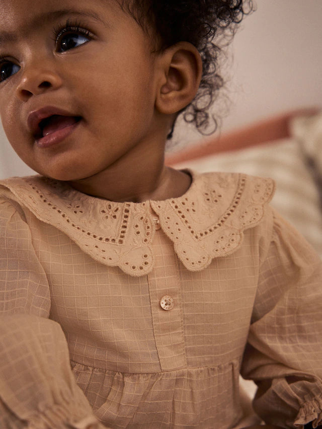 |BabyGirl| Macacão De Bebê Bloomer 100% Algodão, Tecido Rosa Pêssego, Manga Longa (0 meses a 3 anos)