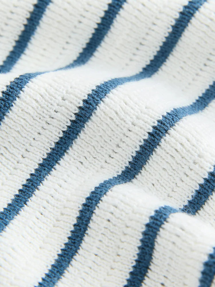 |Boy| Camisa Polo de Tricô 100% Algodão Azul-Marinho/Branca Com Gola de Botões (3 meses a 7 anos)