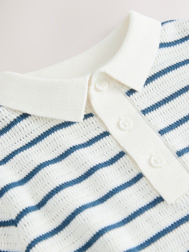 |Boy| Camisa Polo de Tricô 100% Algodão Azul-Marinho/Branca Com Gola de Botões (3 meses a 7 anos)